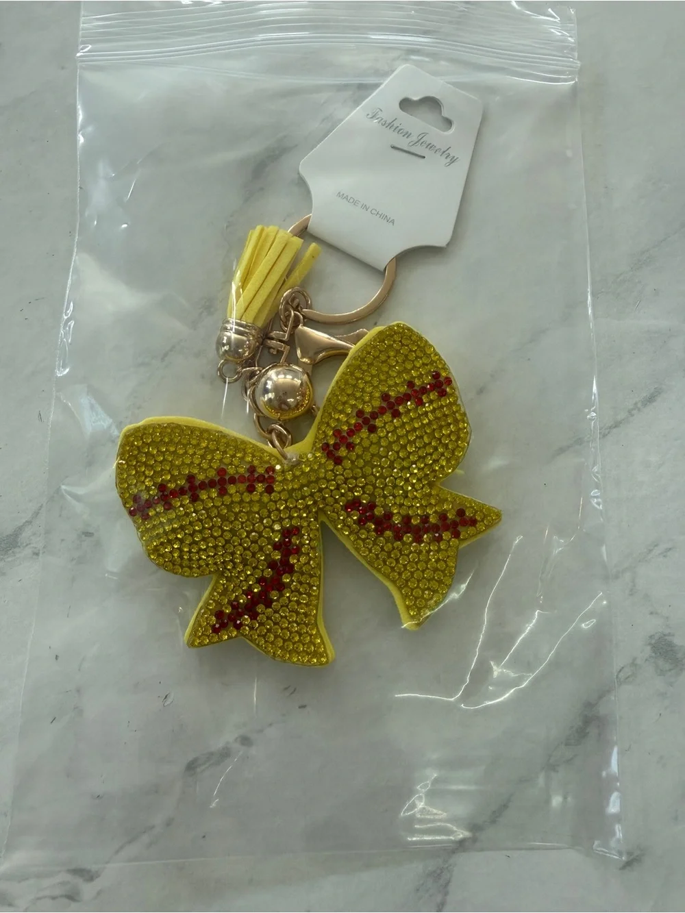 ✨ NWT Gameday Softball Bow Rhinestone Puffy Keychain Bag Charm ✨